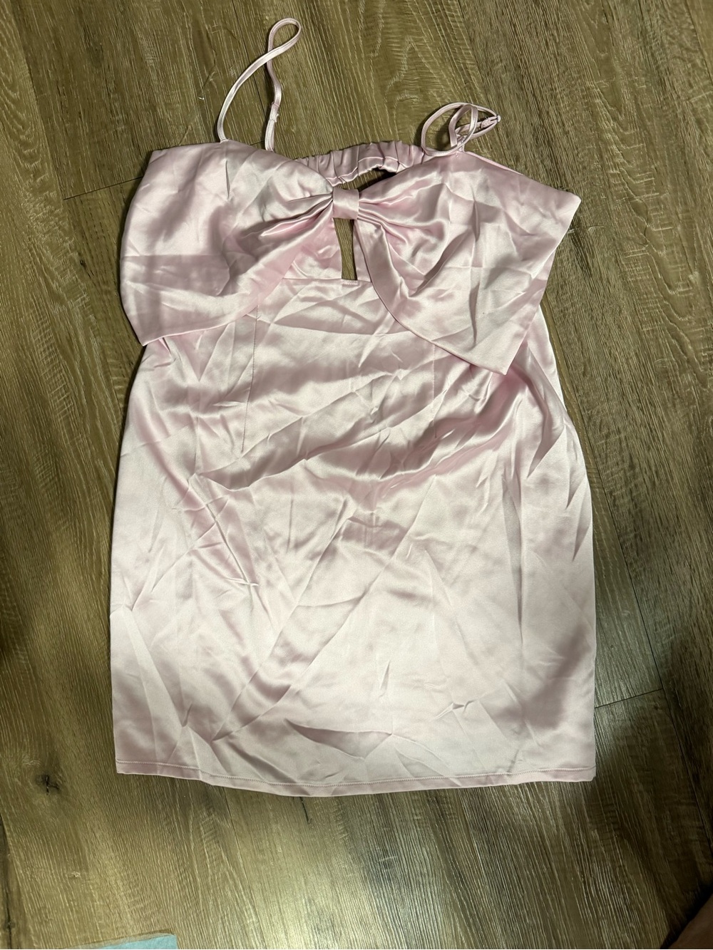 wild fable Light Pink Satin Bow-Front Mini Dress